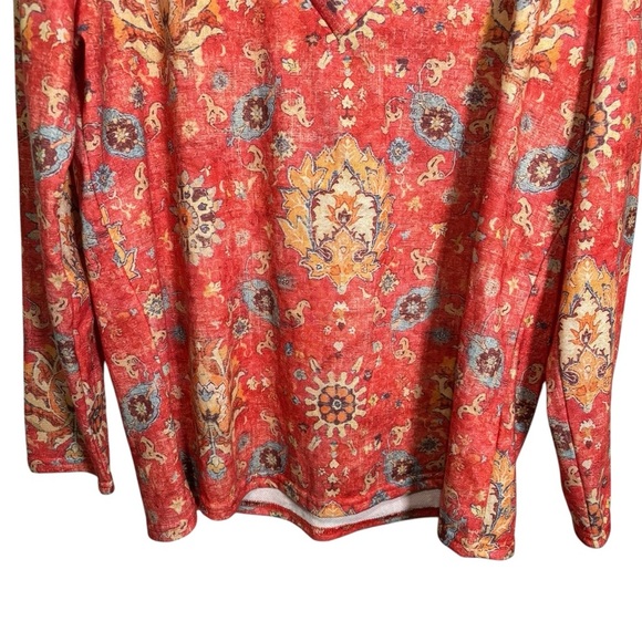 Boho Chic Floral V-Neck Top XXL Multicolor Long Sleeve Pullover Bohemian Blouse - Picture 5 of 15